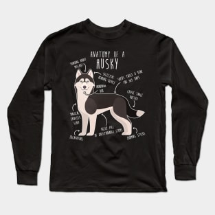 Black and White Siberian Husky Dog Anatomy Long Sleeve T-Shirt